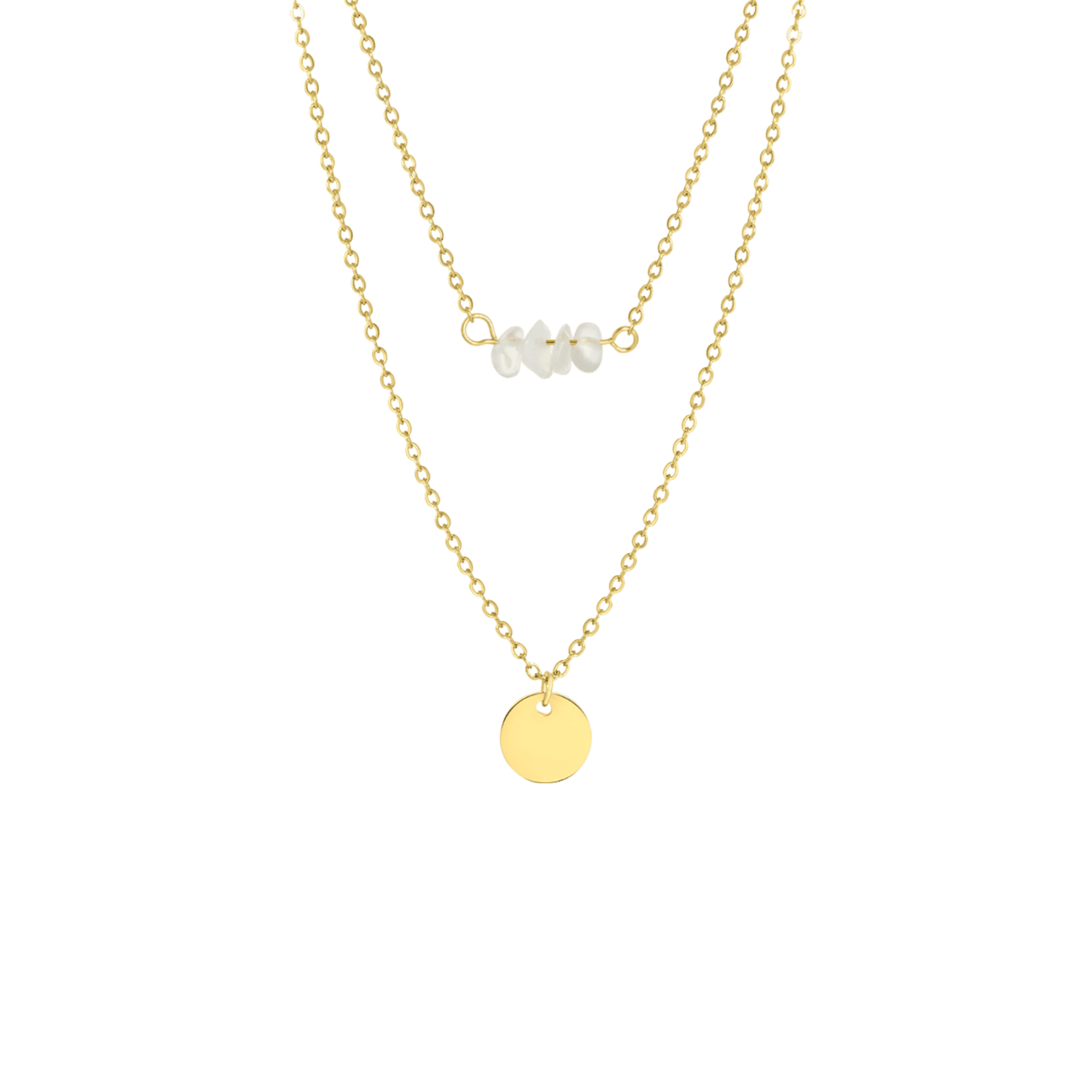 Stainless steel goldplated ketting met munt met maansteen voor dames