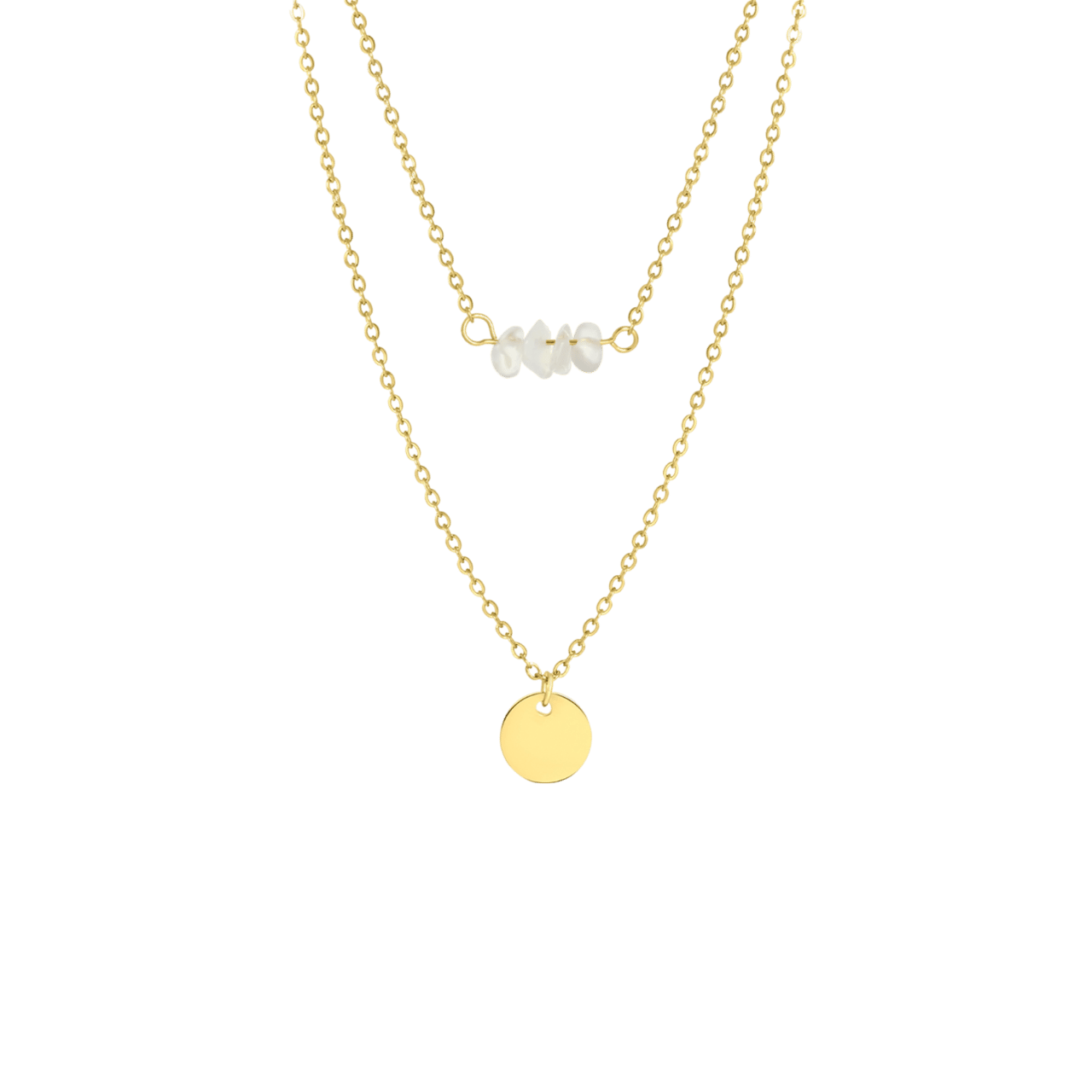 Stalen goldplated ketting met munt met maansteen voor dames