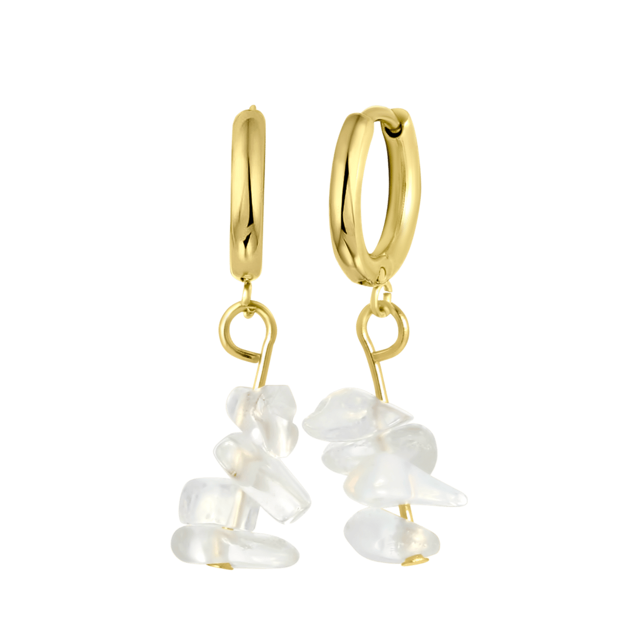 Stainless steel goldplated oorringen met  hanger met maansteen voor dames