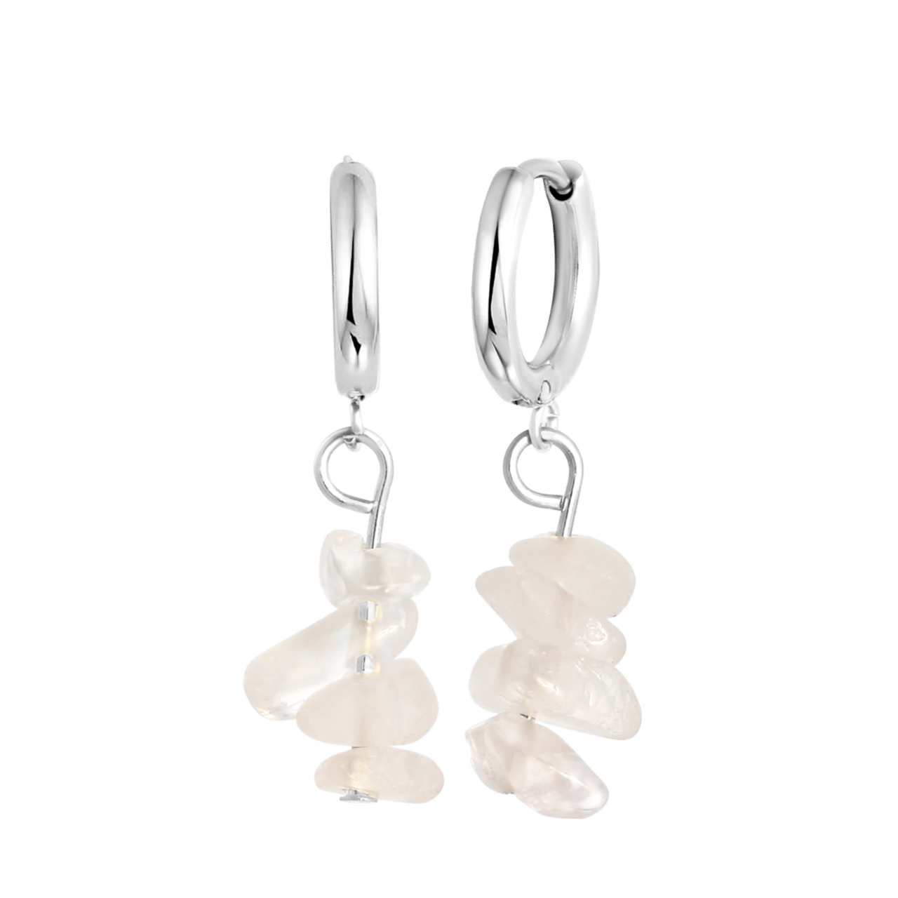 Stainless steel oorbellen met rozenkwarts