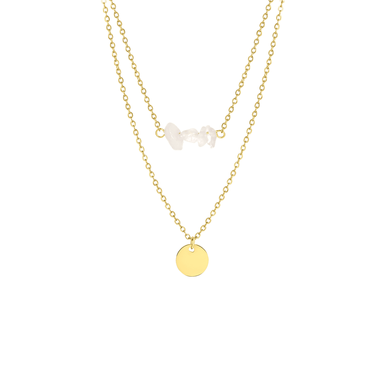 Stainless steel goldplated ketting met muntje en rozenkwart