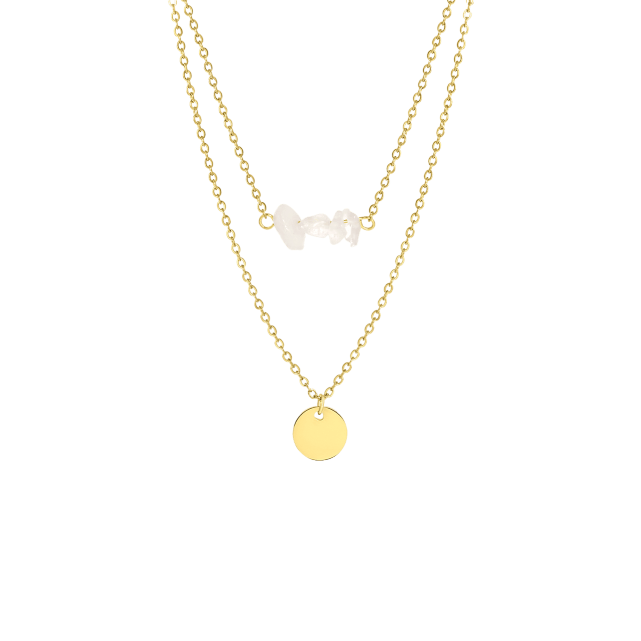Stalen goldplated ketting met munt met rozenkwarts voor dames