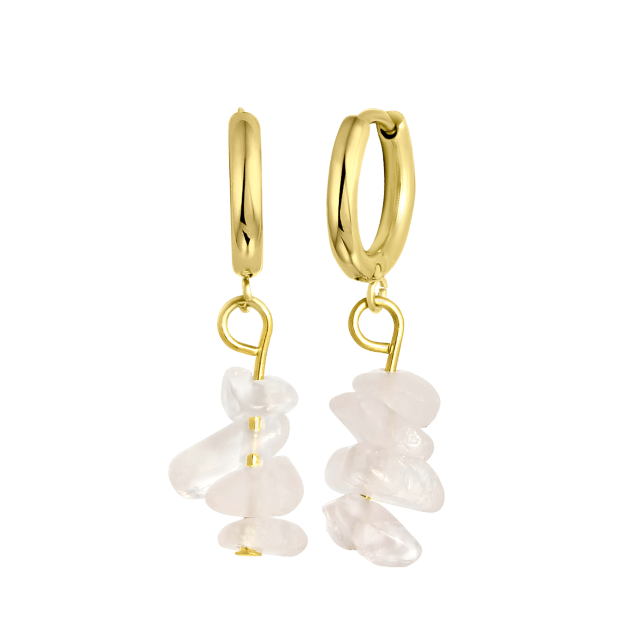 Stalen goldplated oorbellen met rozenkwarts