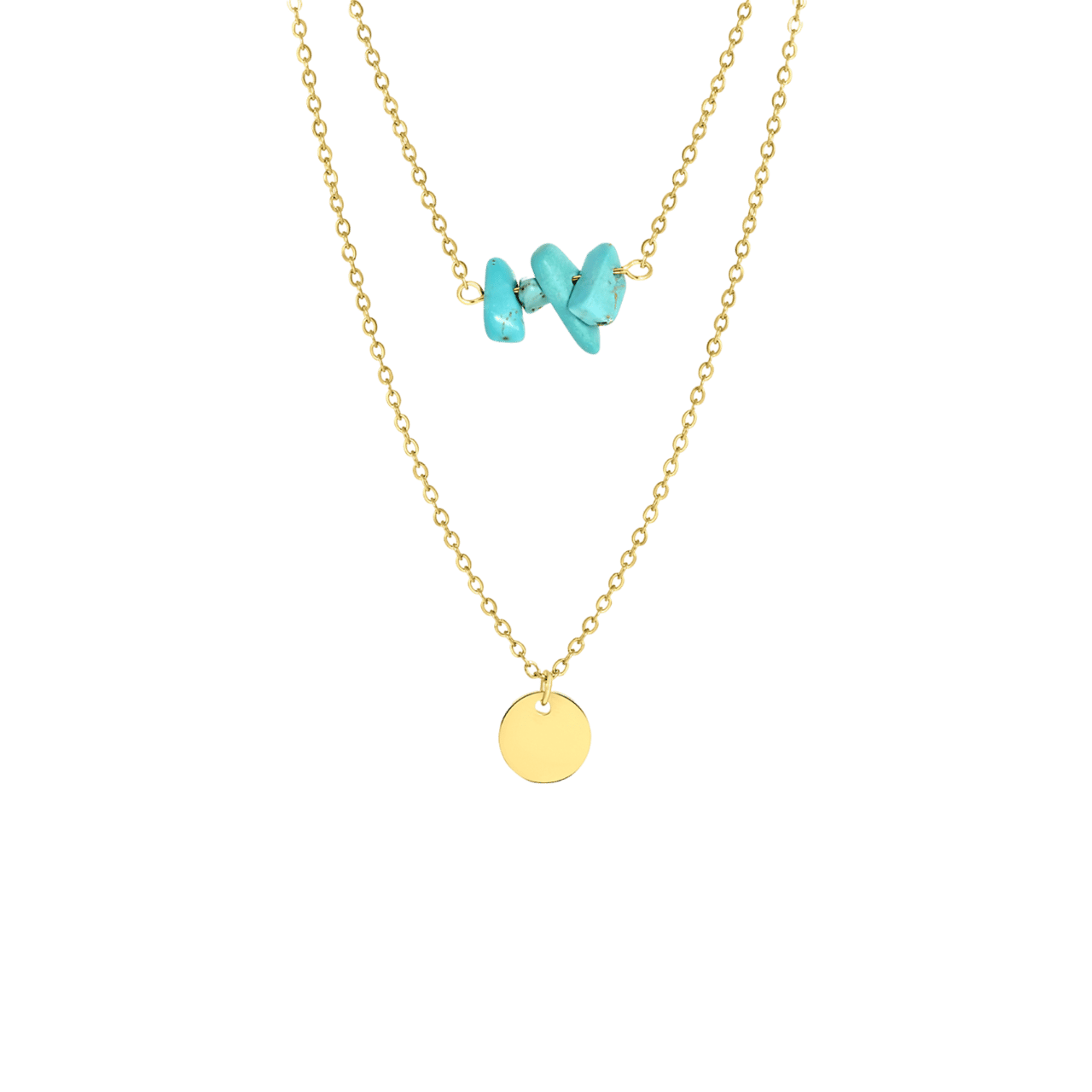 Stalen goldplated ketting met munt met turquoise voor dames