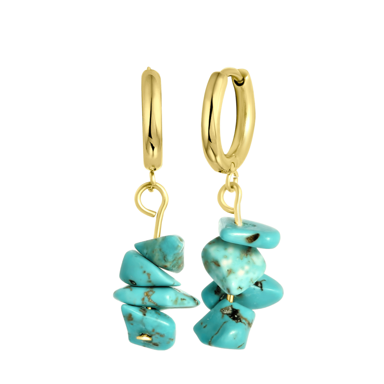Stainless steel goldplated oorringen met hanger turquoise voor dames