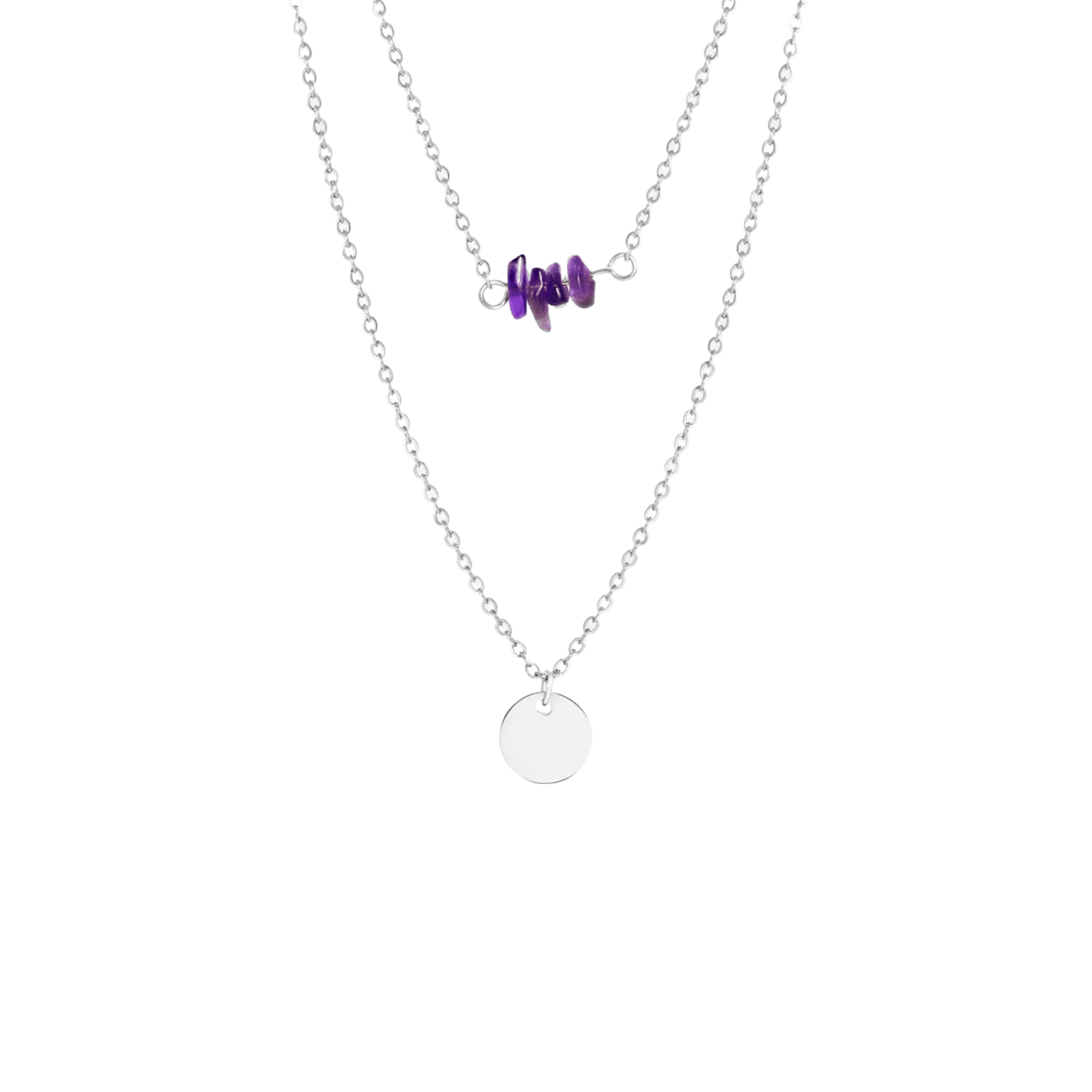 Halskette, Edelstahl, mit Münze und Amethyst
