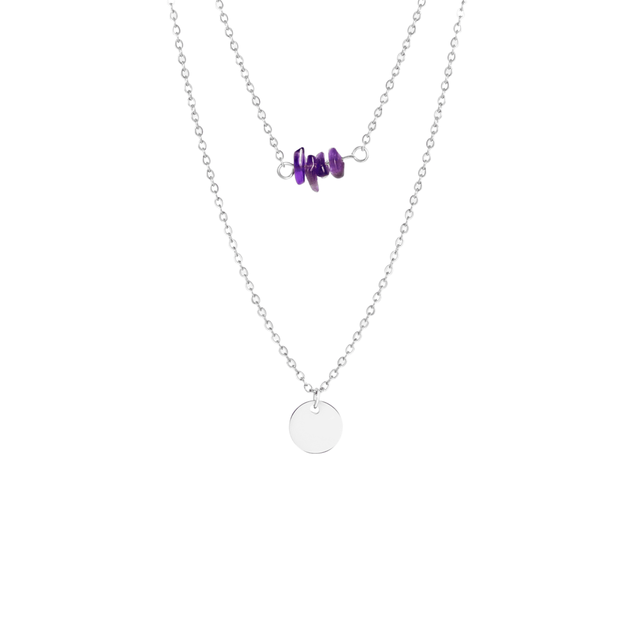 LuLu Jewels stainless steel ketting met muntje en amethyst voor dames