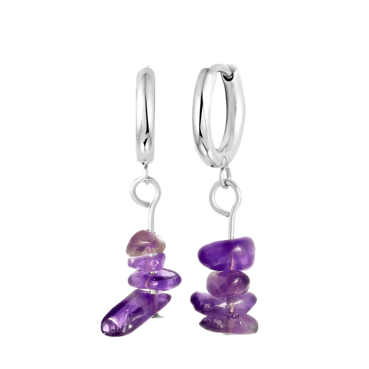 Stainless steel oorbellen met amethyst