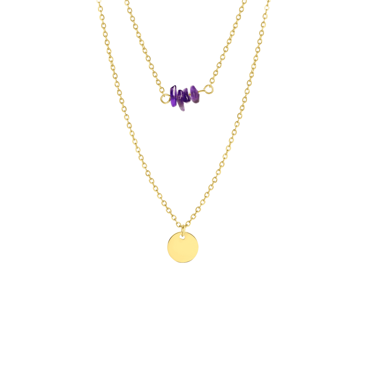 Halskette, Edelstahl, vergoldet, mit Münze und Amethyst