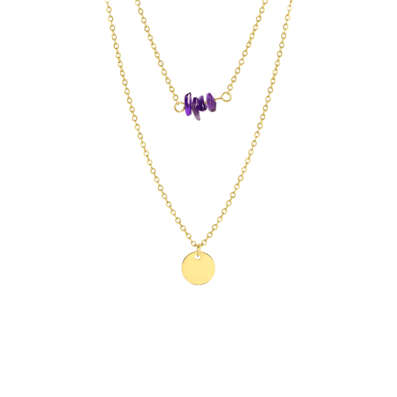 Stainless steel goldplated ketting met muntje en amethyst