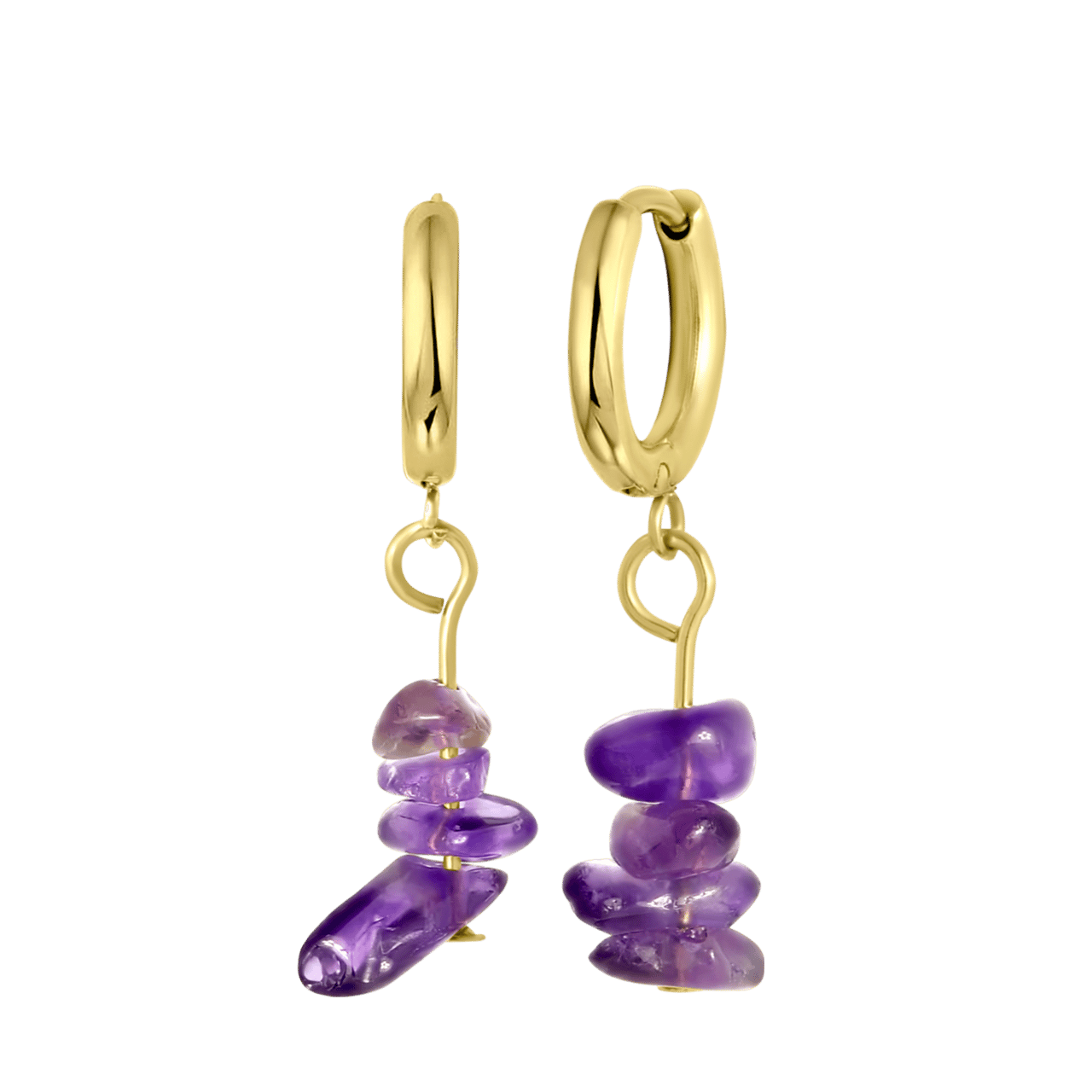 Stainless steel goldplated oorringen met hanger amethyst voor dames