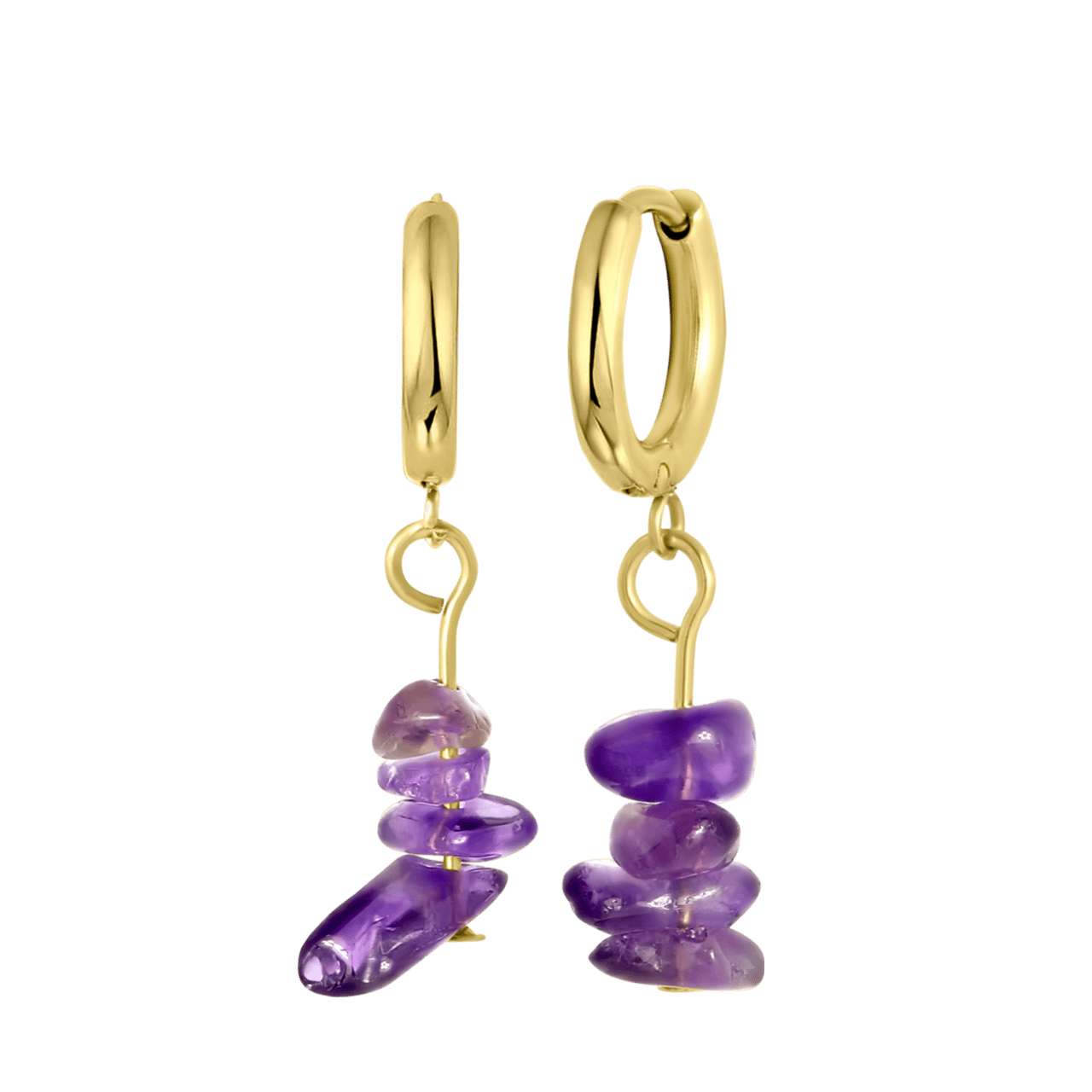 Stalen goldplated oorringen met hanger amethyst voor dames