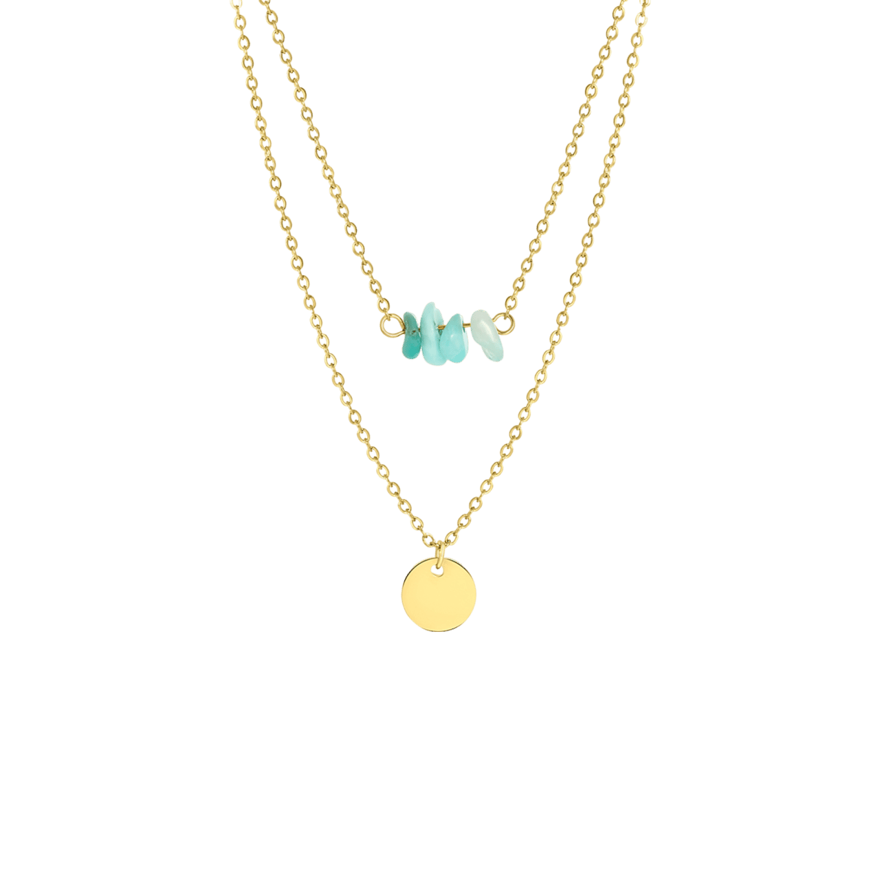 Stainless steel goldplated ketting met muntje aventurijn