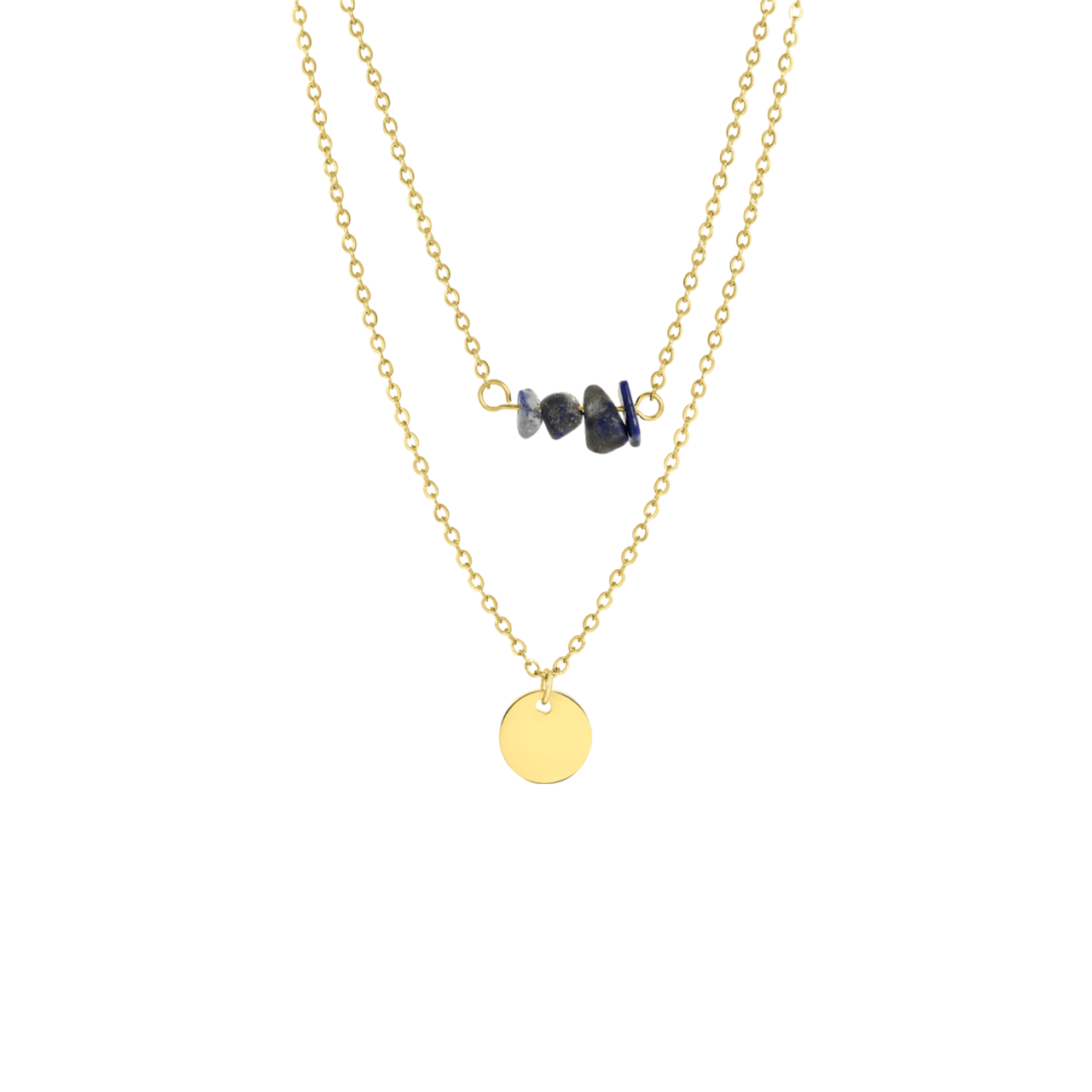 Stainless steel goldplated ketting met munt met lapis lazuli voor dames