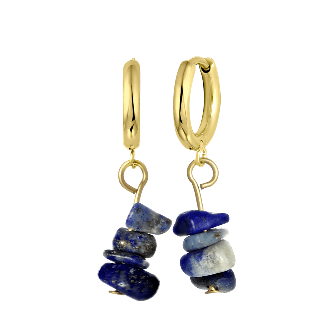 Stainless steel goldplated oorringen met hanger met lapis lazuli voor dames