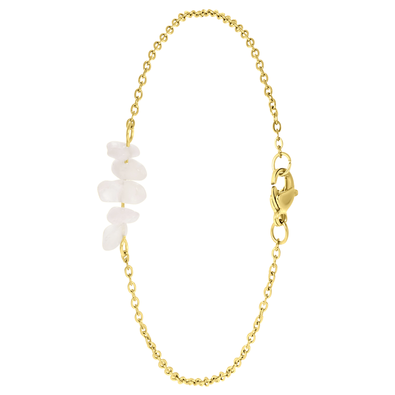 Stainless steel goldplated fantasiearmband met rozenkwarts voor dames