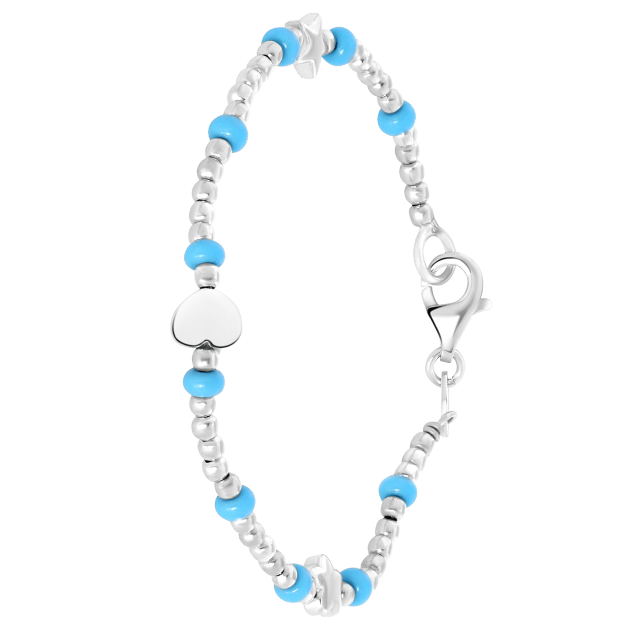 Kinderarmband, 925 Silber, Stern, Herz, Blume, blau