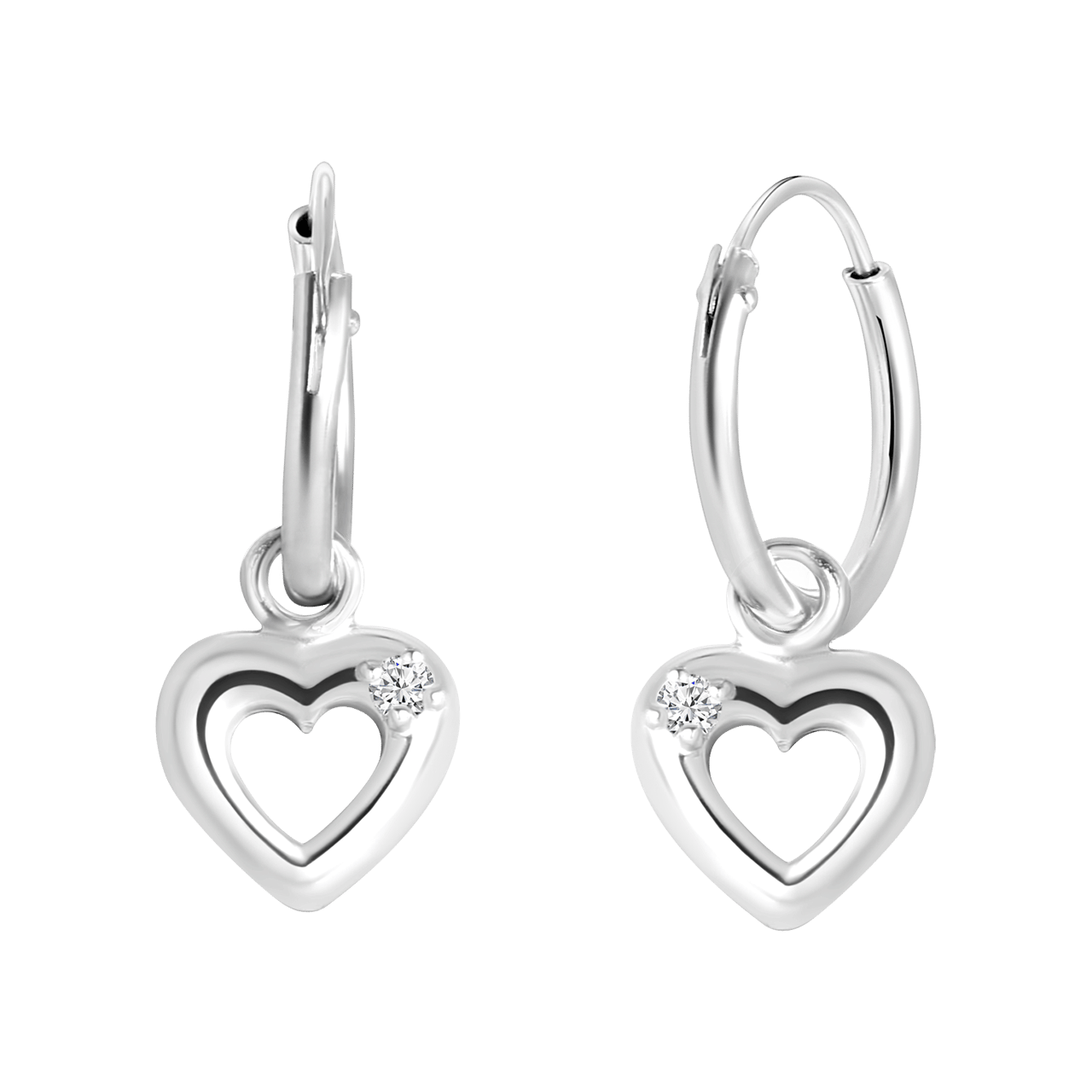 Zilveren kinderoorringen met hanger hart zirkonia