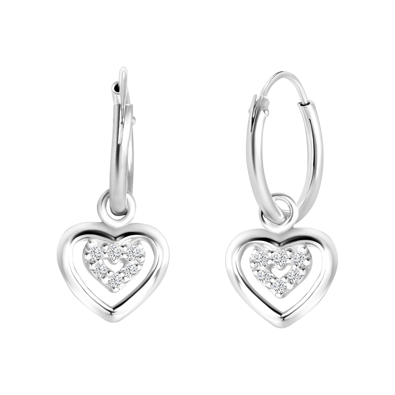 Kinderohrringe, 925 Silber, mit Anhänger, Herz, Zirkonia