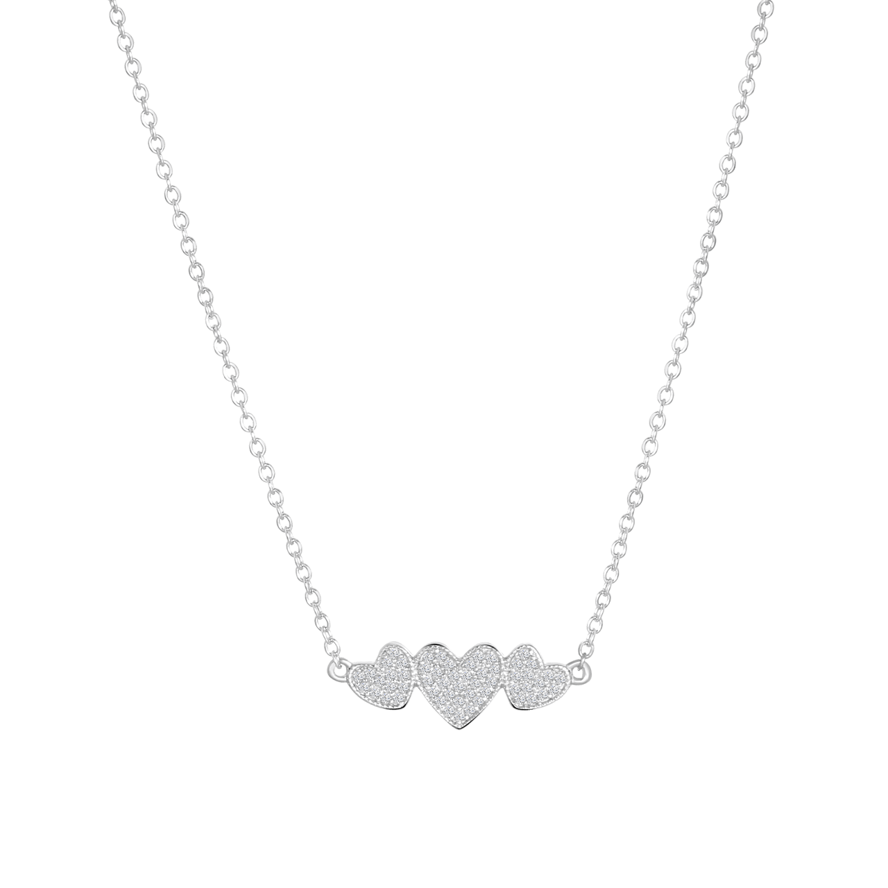 Halskette, 925 Silber, mit Anhänger, drei Herzen, Zirkonia