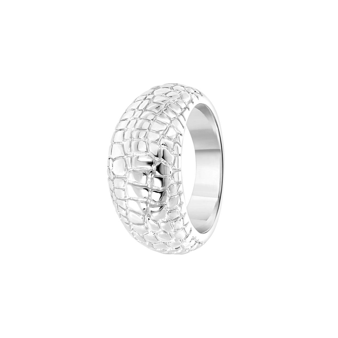 Zilveren ring bewerkt croco