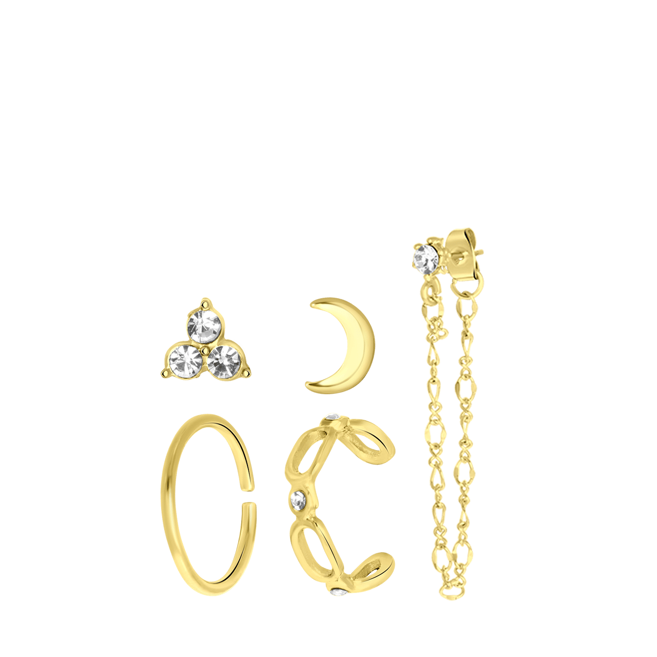 Goudkleurige bijoux oorbellen set met earcuffs