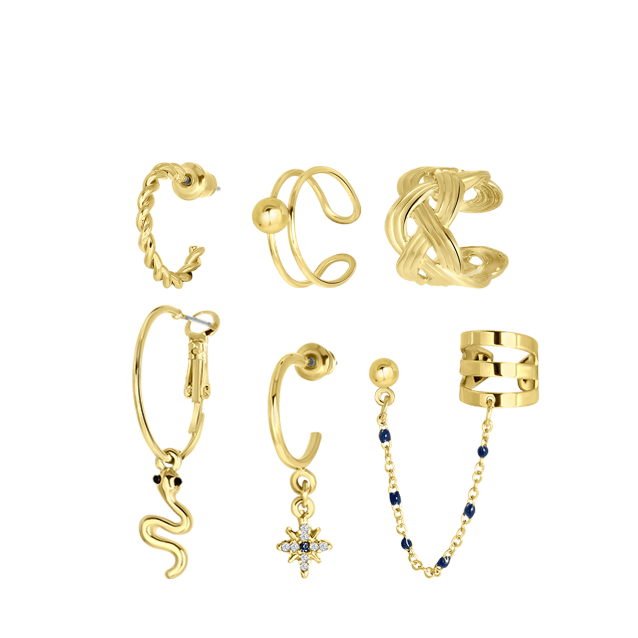 Goudkleurige bijoux oorbellen set met earcuffs