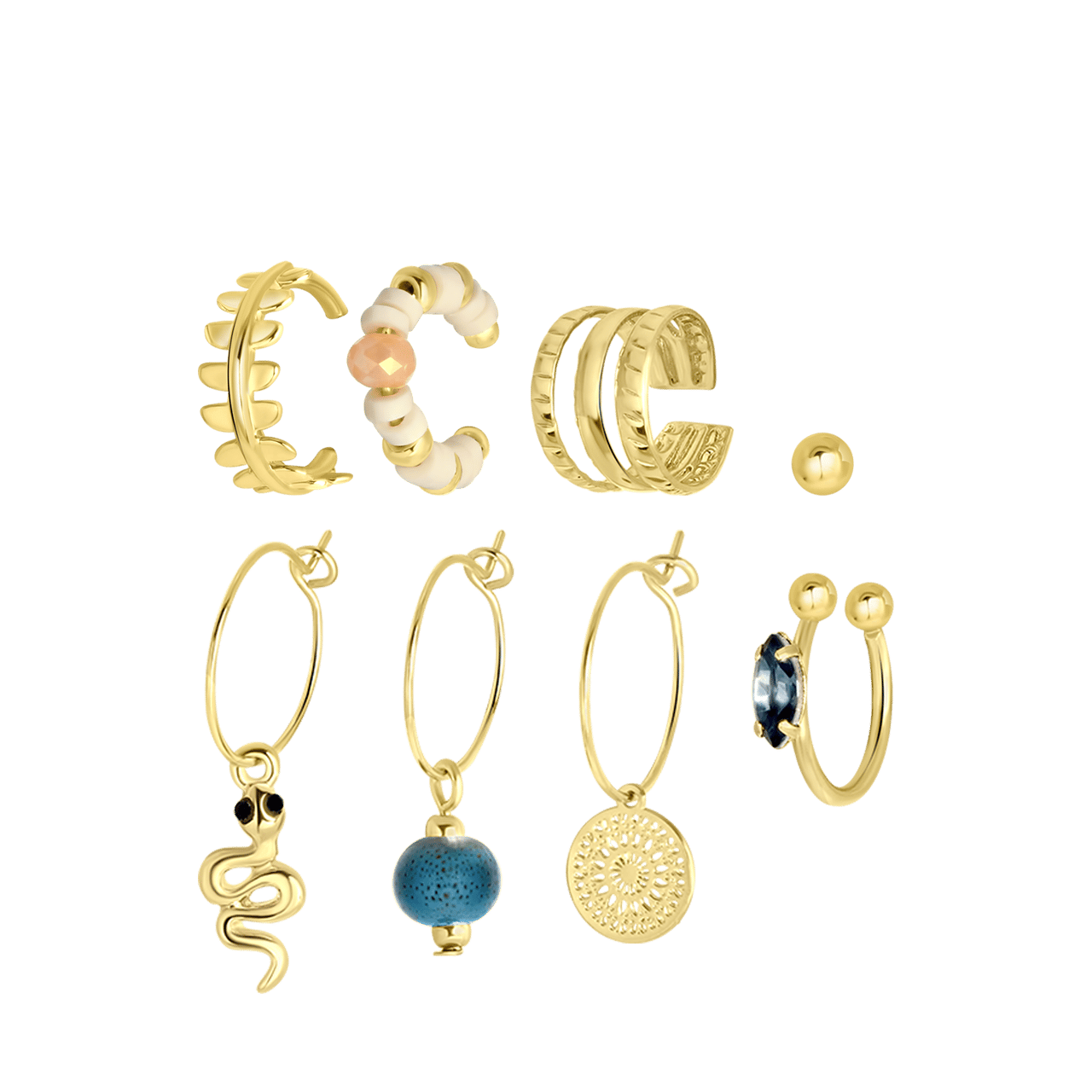 Goudkleurige bijoux oorbellen set met earcuffs