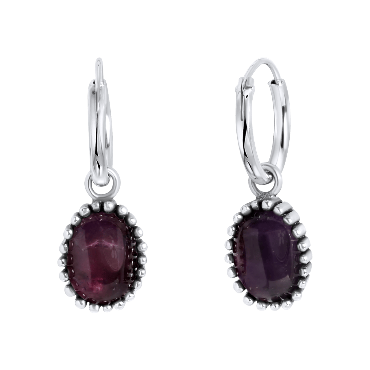 Zilveren oorringen met hanger Gemstone amethyst
