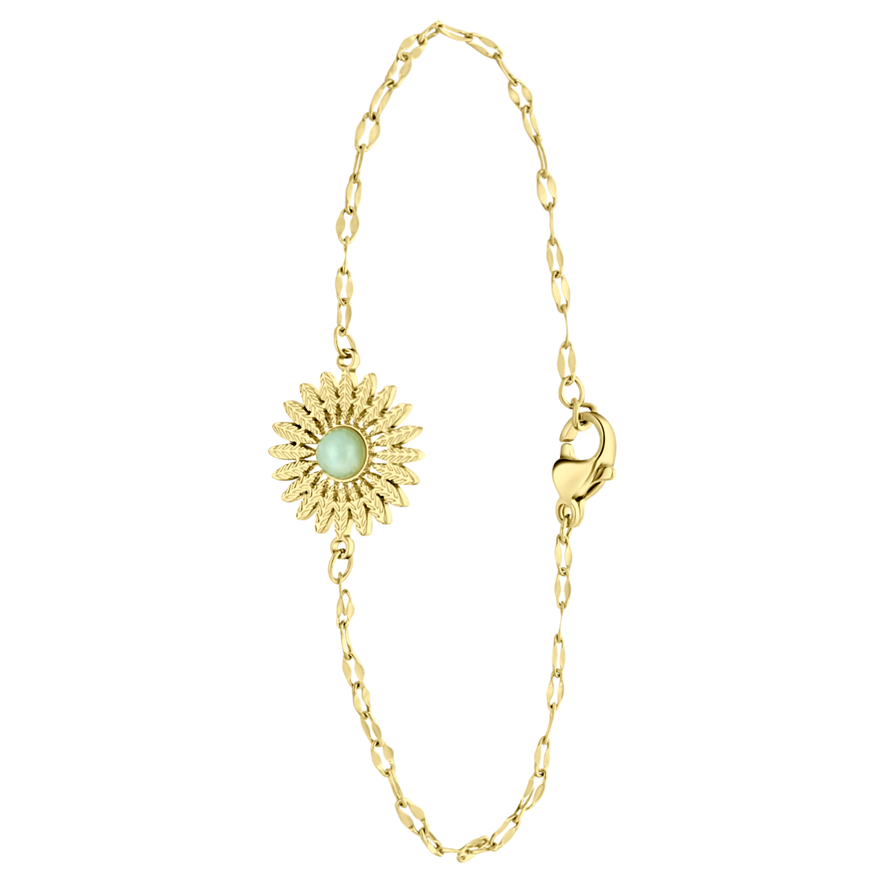 Stainless steel goldplated fantasiearmband met munt met natuursteen voor dames