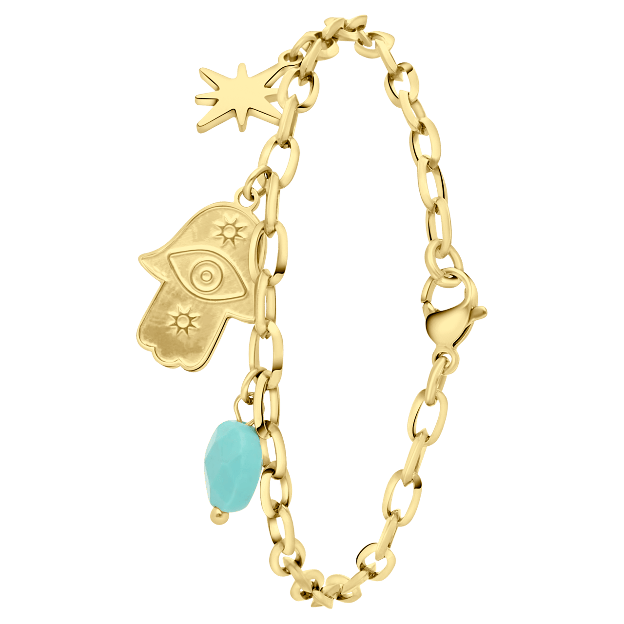 Stainless steel goldplated fantasiearmband met hanger voor dames