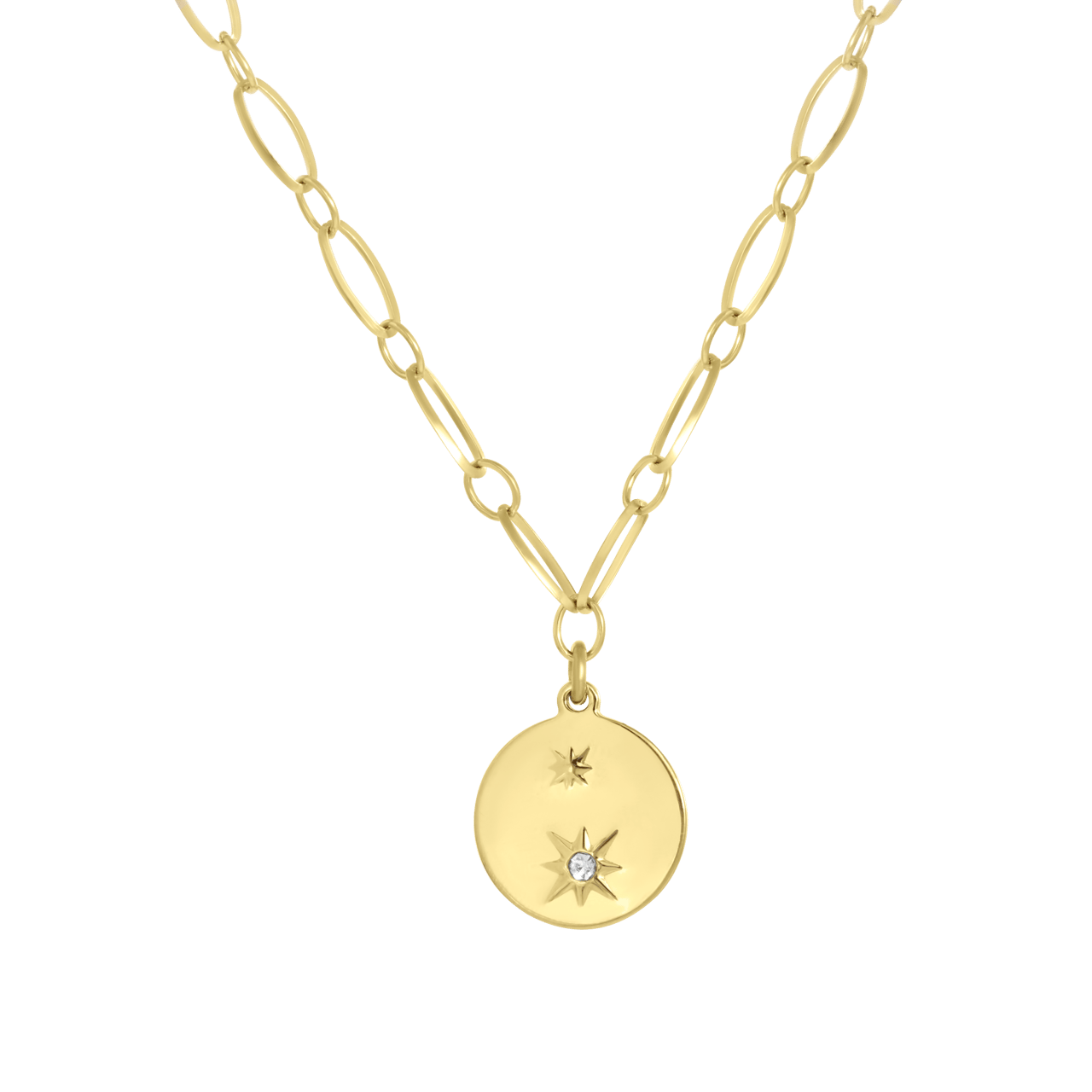 Stainless steel goldplated ketting met hanger munt met zirkonia voor dames