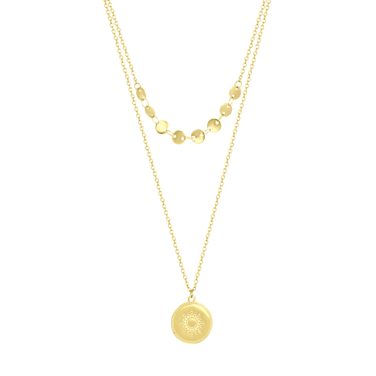 Stainless steel goldplated ketting met hanger munt voor dames