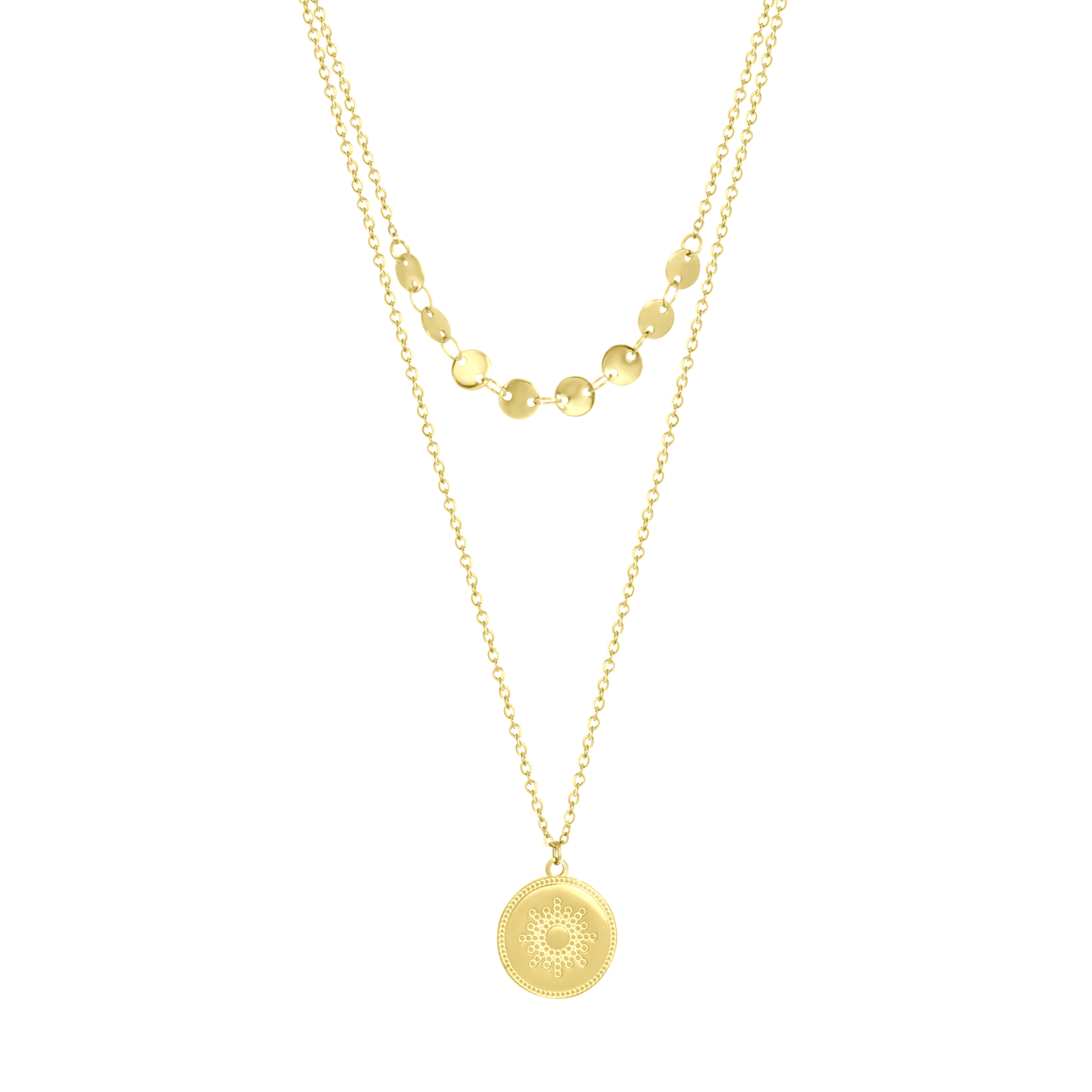 Stalen goldplated ketting met hanger munt voor dames