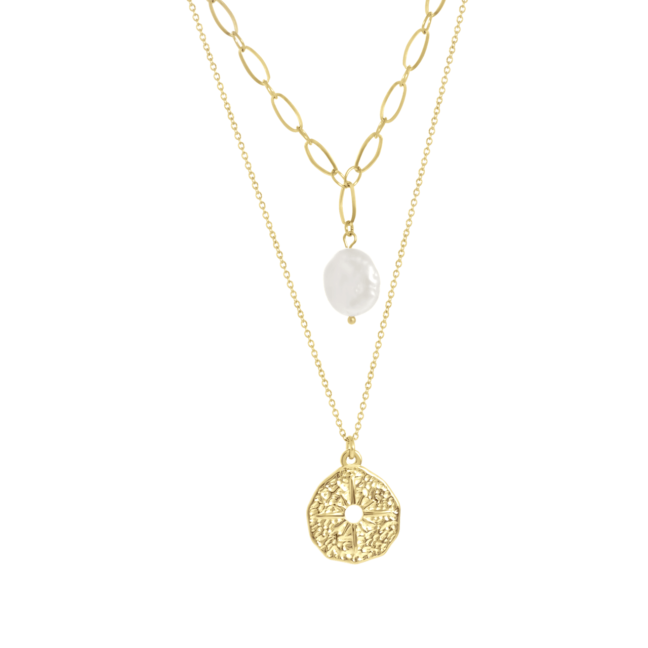 Stalen goldplated ketting met hanger munt voor dames