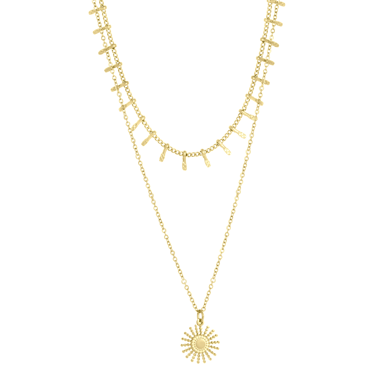 Stainless steel 14 karaat goldplated dubbele ketting