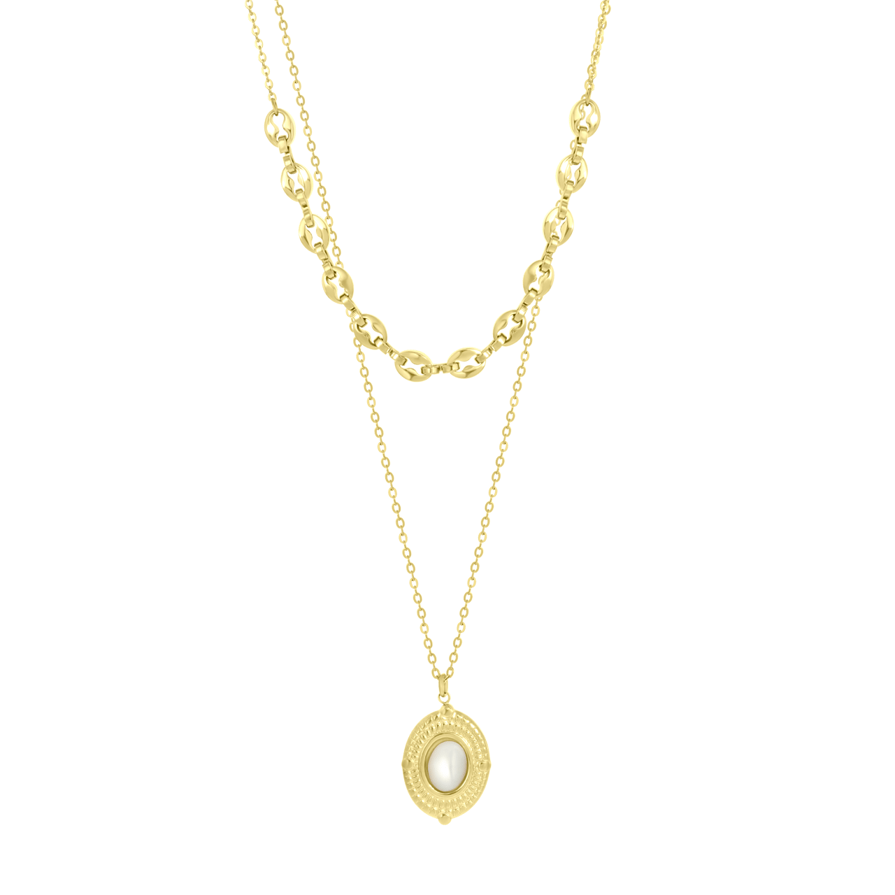 Stainless steel 14 karaat goldplated dubbele ketting