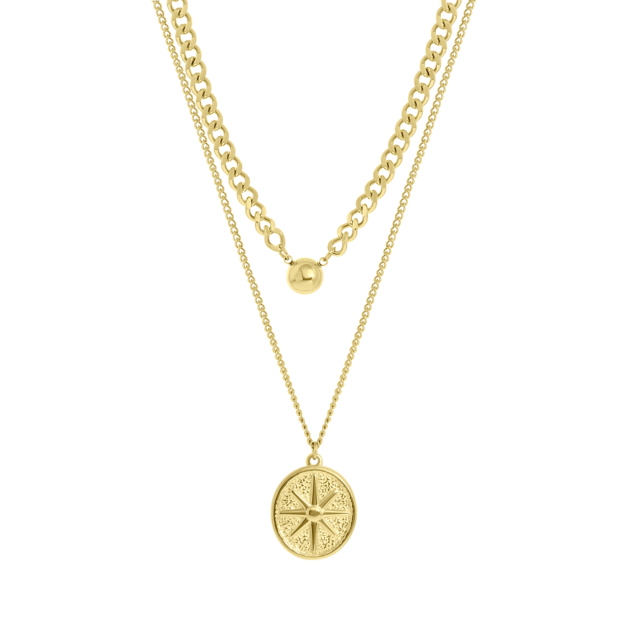 Stalen goldplated ketting met hanger munt voor dames