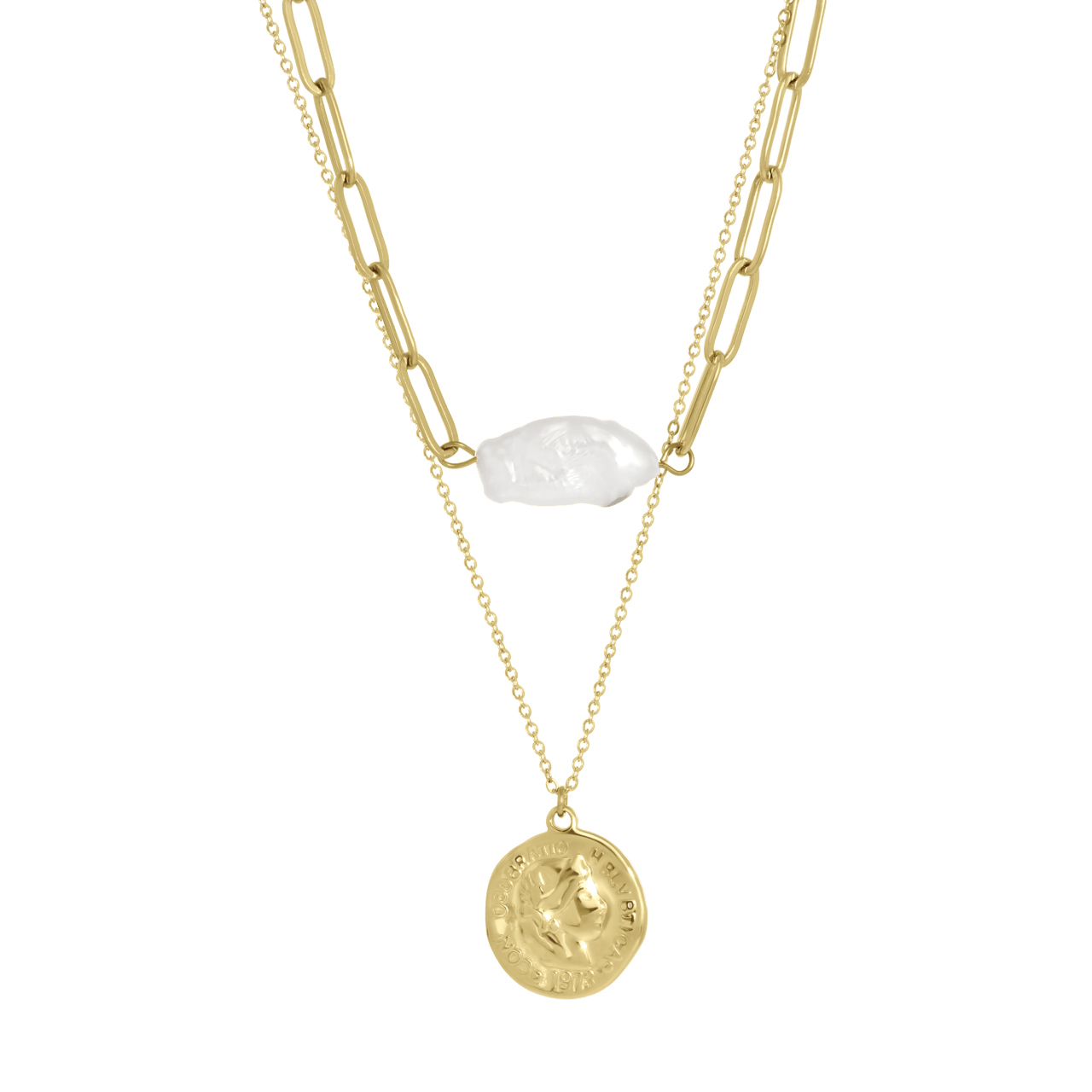 Stainless steel 14 karaat goldplated dubbele ketting