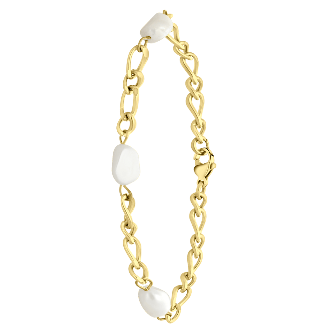 Stainless steel goldplated schakelarmband met parel voor dames