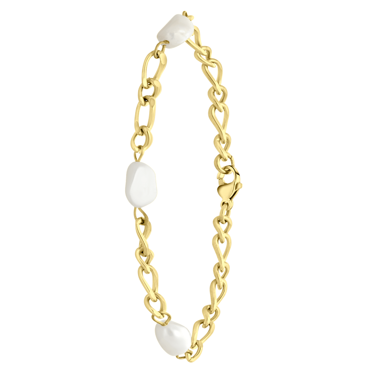 Stalen goldplated schakelarmband met parel voor dames