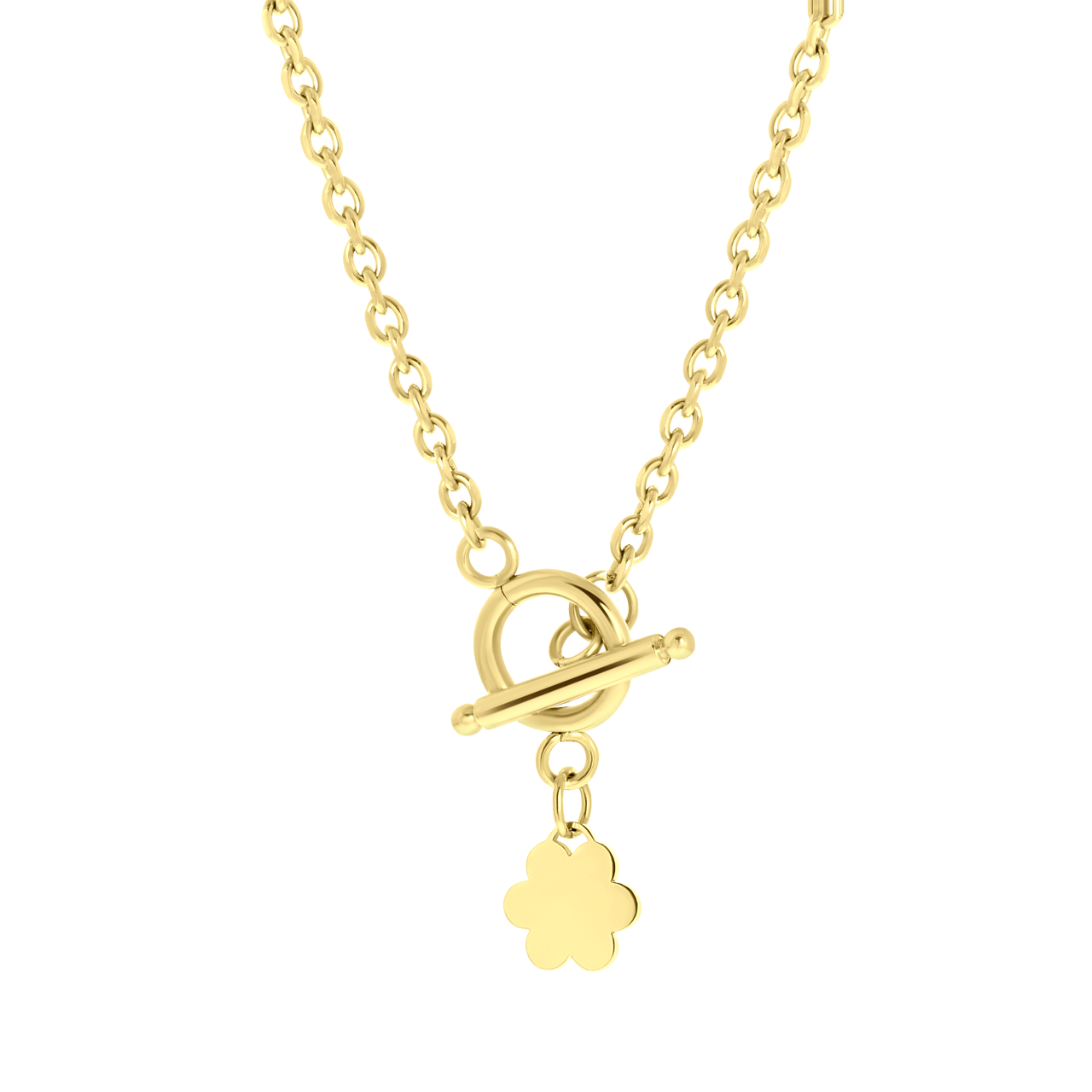 Stalen goldplated naamketting met hanger bloem voor dames