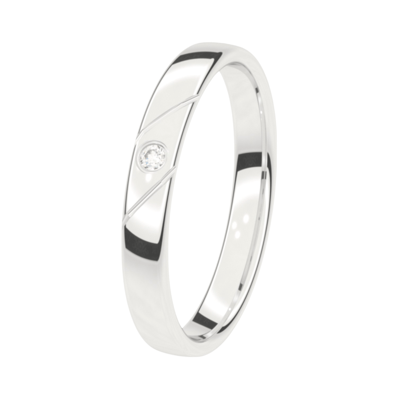 Trauring, 375 Weißgold, Diamant, 3 mm, Jasmin