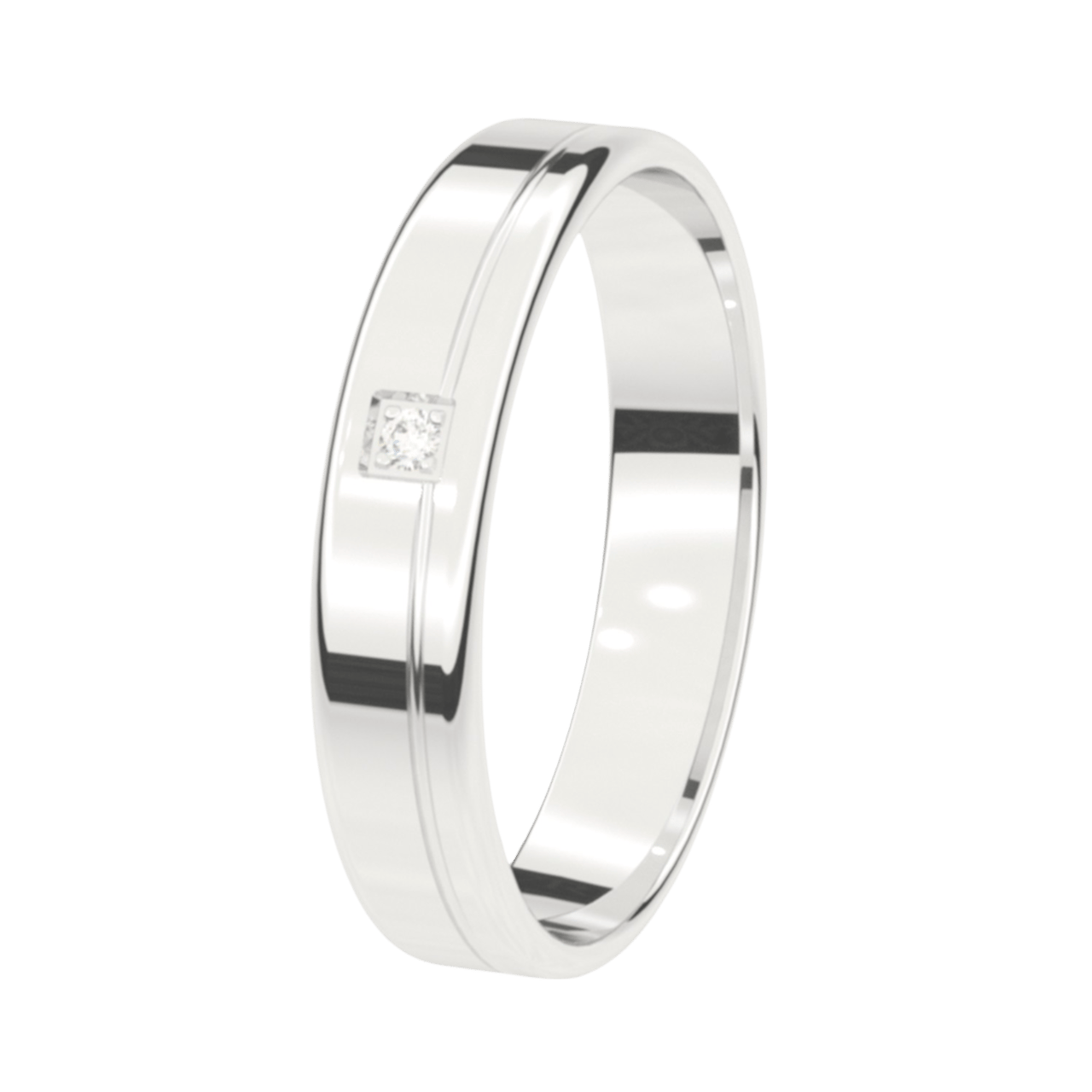 Trauring, 585 Weißgold, mit Diamant, 4 mm, Flieder