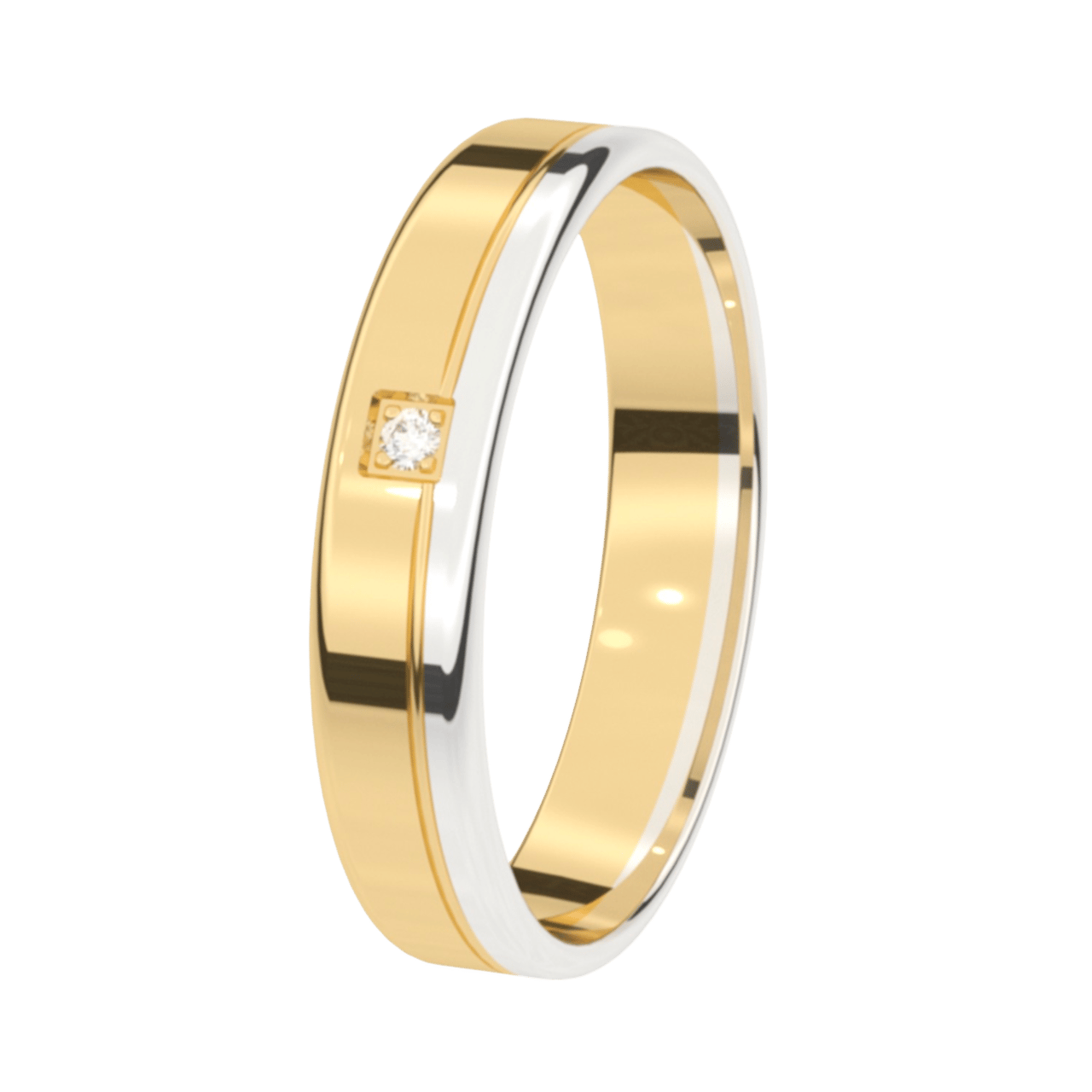 Trauring, 375 Gelb- und Weißgold, mit Diamant, 4 mm, Flieder