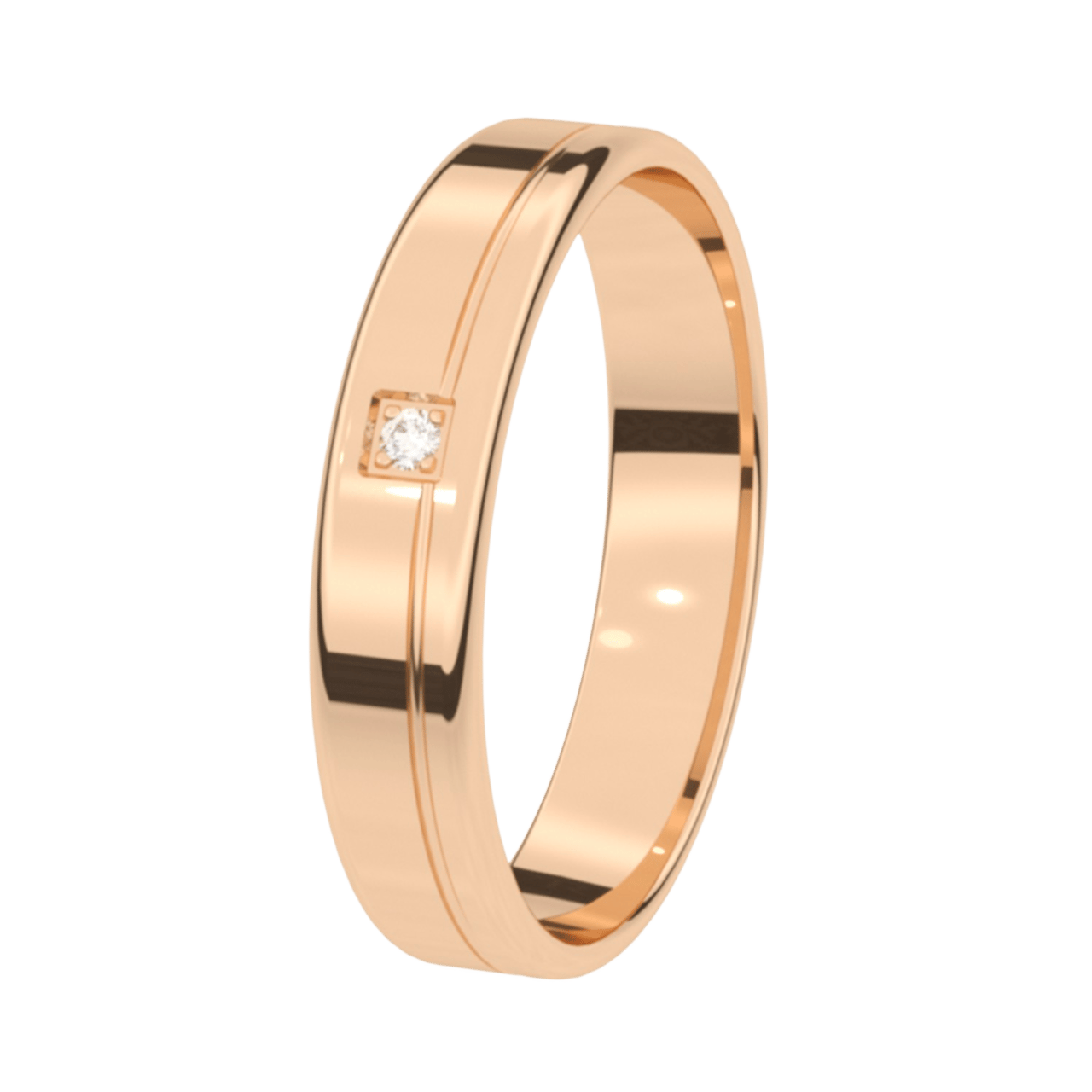 9K rose trouwring met diamant 4mm Sering