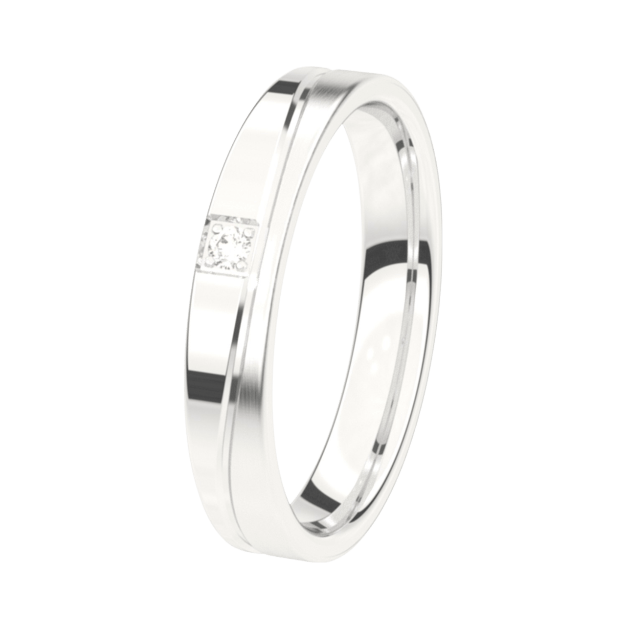 Trauring, 375 Weißgold, mit Diamant, 3,5 mm, Lobelia
