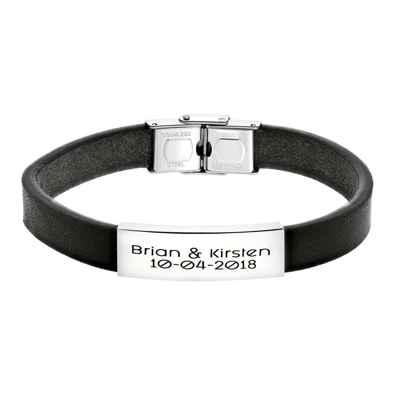 Stainless steel heren plaatarmband zwart met zwarte gravure