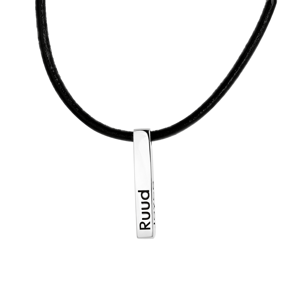Herrenkette, Edelstahl, Steg, schwarz, Leder, mit Gravur