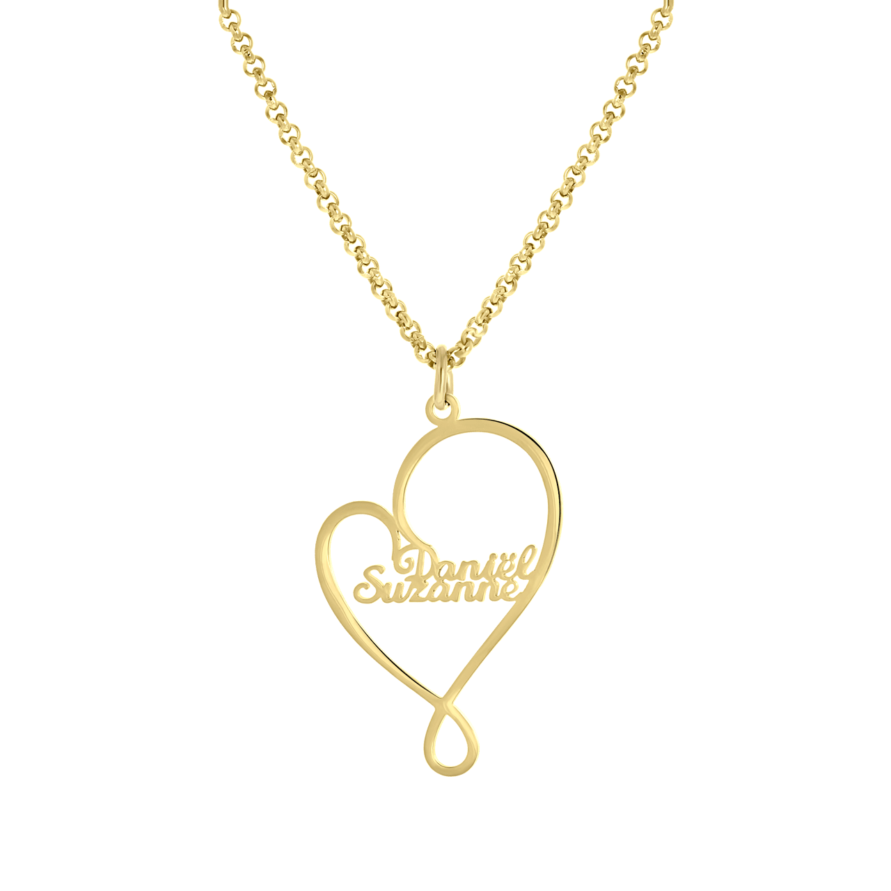 Stainless steel goldplated naamketting hart met 2 namen voor dames